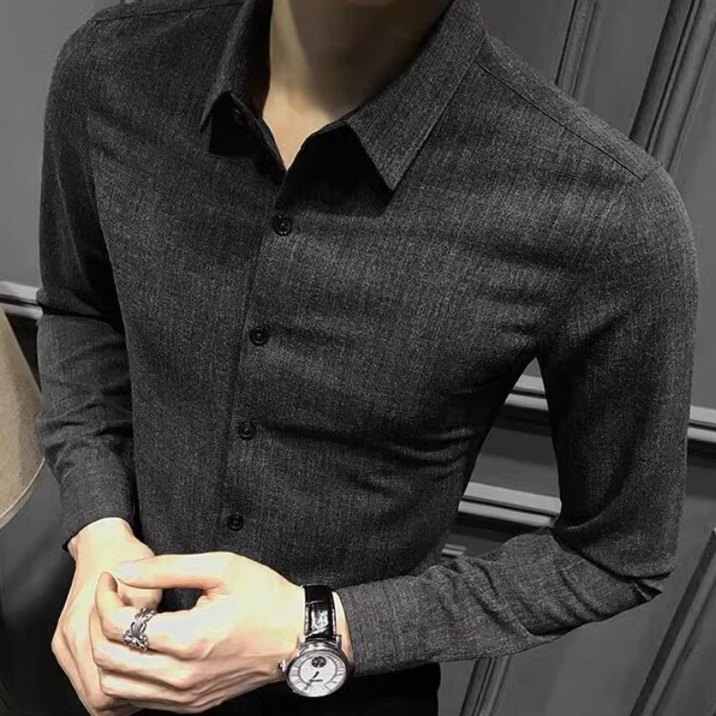 الذكية قمصان غير رسمية الرجال بدوره إلى أسفل طوق الربيع الصيف أنيق مزاجه الرسمي الكلاسيكية الصلبة كل مباراة اليومية طويلة الأكمام 2023 #4