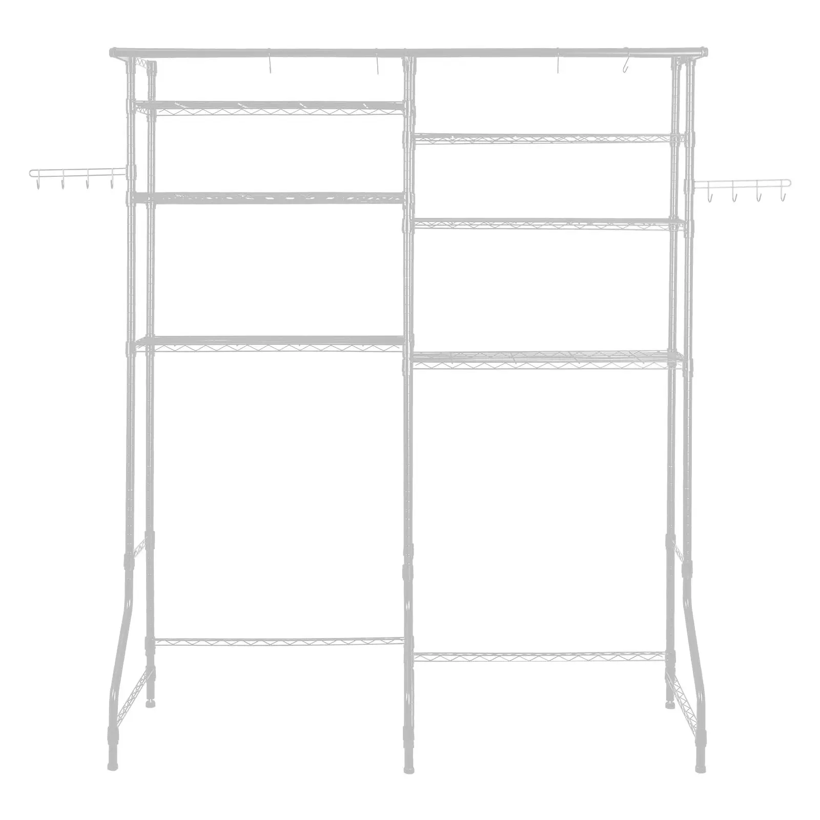 Over Washer and Dryer Storage Shelves, 6 Tiers Laundry Room Drying Rack with Hanger Rod Hooks, Two Rows Adjustable Space Saver