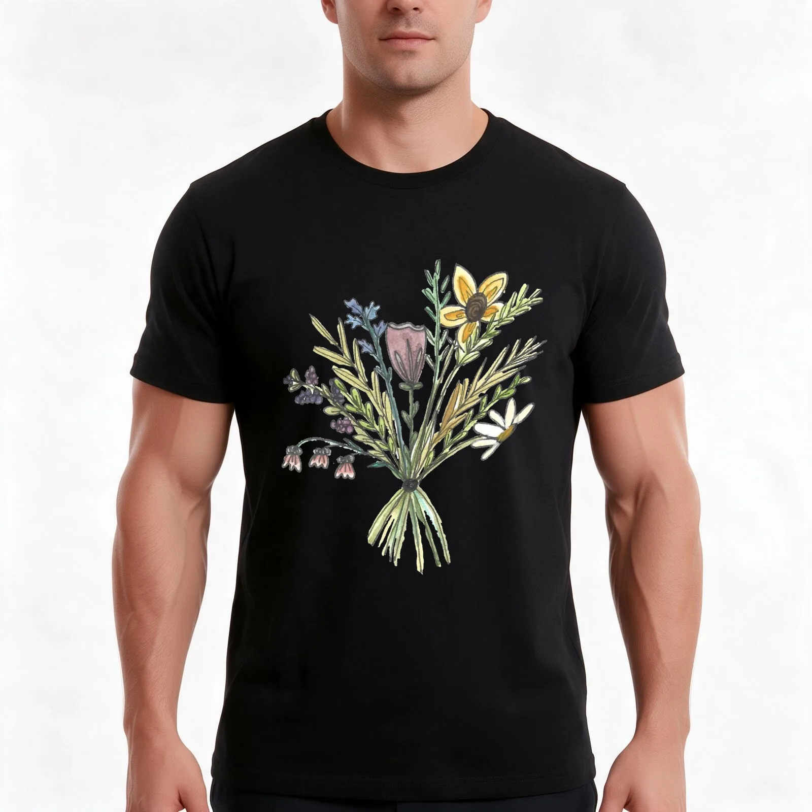 Bouquet of Wildflowers T-Shirt Summer Casual Cotton Tee Oversized Streetwear Tops Vintage Graphic Print Unisex Men Women