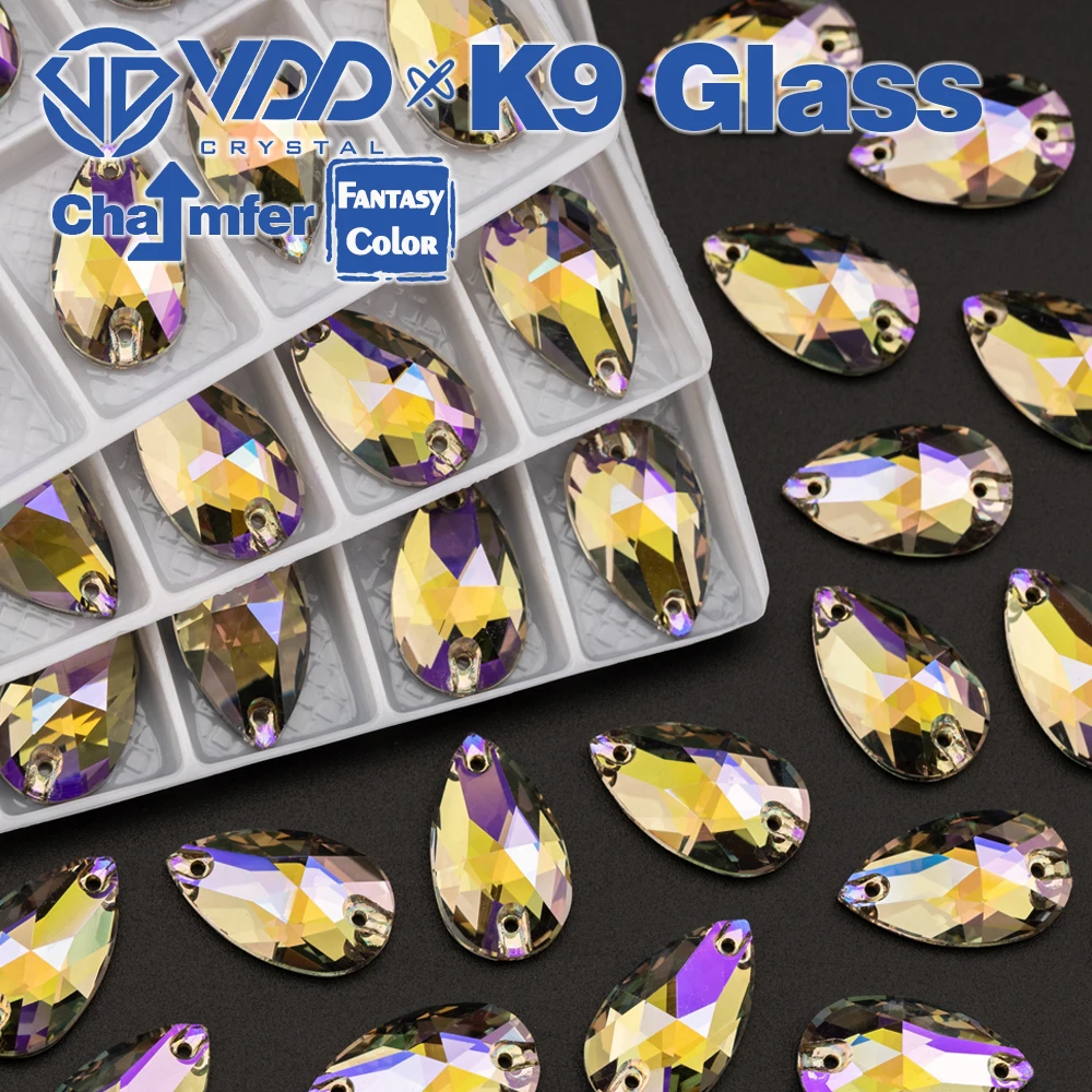 VDD Teardrop 11x18mm 24Pcs Ghost Light Color Najwyższa jakość K9 Glass Sew On Rhinestone Sewing Crystal Flatback Dekoracje ubrań