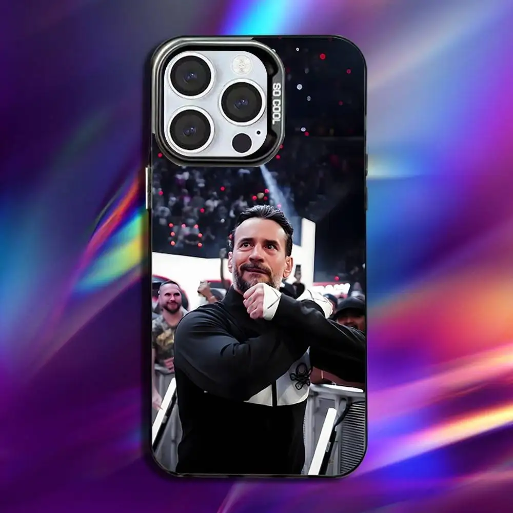 حافظة هاتف W-WWE CM P-Punk لهاتف iPhone 16,15,14,13,12,11,Pro,Max,Plus, Mini,XS,SE مضادة للسقوط باللون الأسود غير اللامع