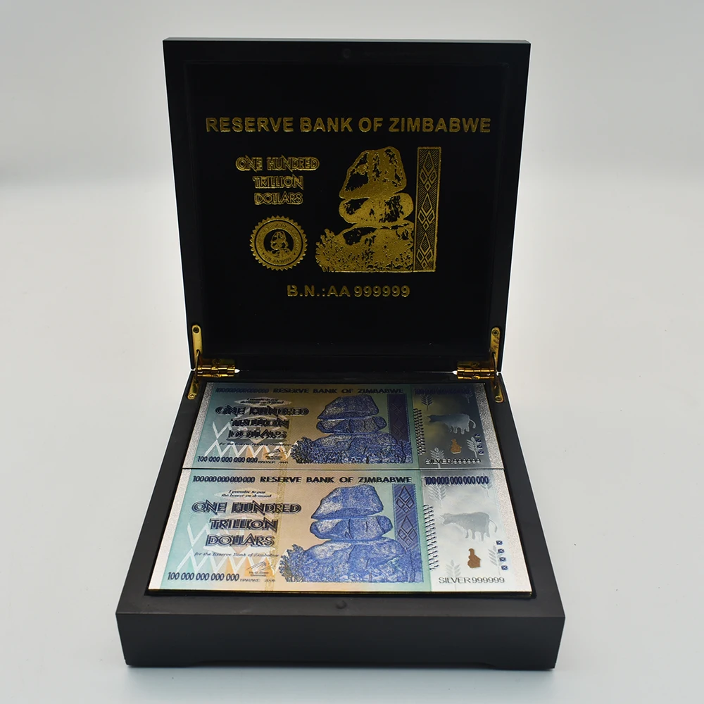 Zimbabwe One Hundred Trillion Dollars 100pcs Gold Foil Banknotes with Specific Box Reserve Bank of Zimbabwe Art Worth Collecting