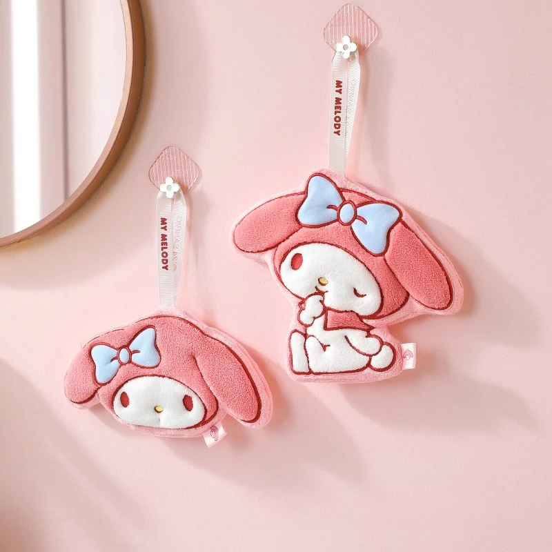 Serviette à main MyMelody à motif de dessin animé, cuisine salle de bains, boule à main rouge avec boucle de suspension, serviette douce et absorbante à séchage rapide, outil pour la maison