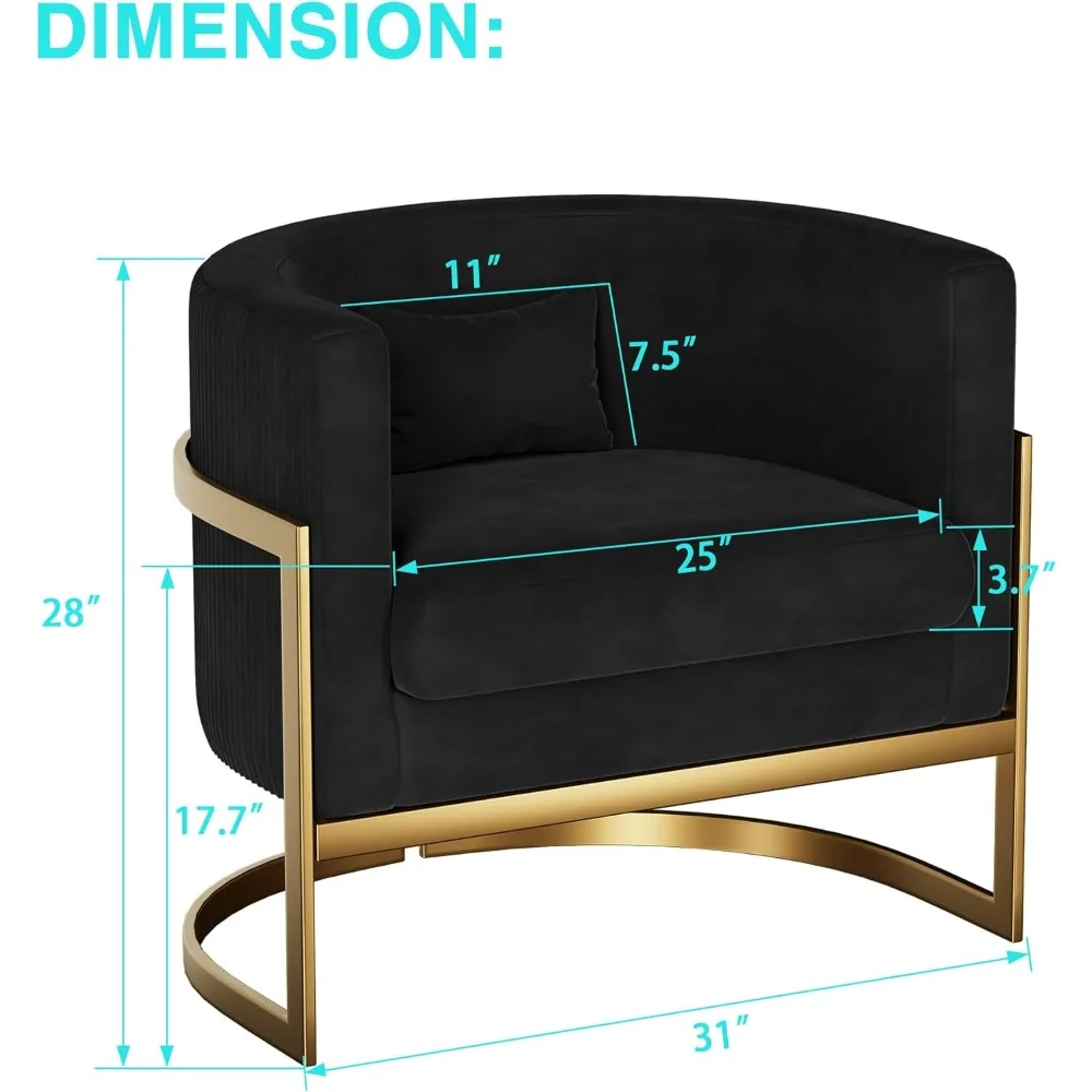 Velvet Accent Chair Gold Modern Barrel Chair Upholstered Arm Chairs for Bedroom Living Room Sofa Chair Club Chairs