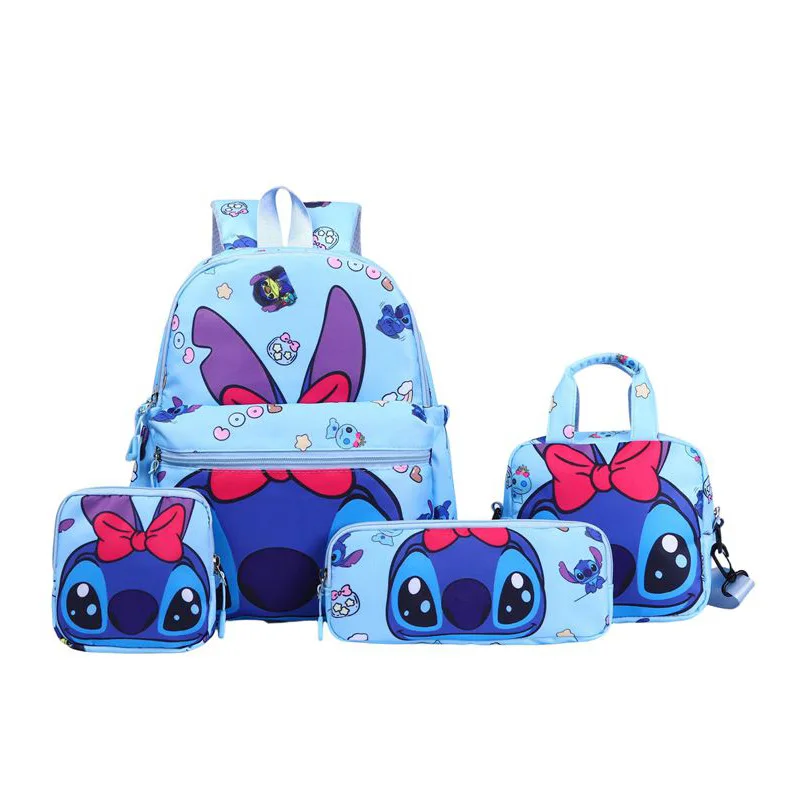 Ensemble de 4 sacs à dos Stitch avec sangle réglable, comprend un fourre-tout, une trousse à crayons, fermeture à glissière en Nylon, compartiment pour tablette, sac d'école