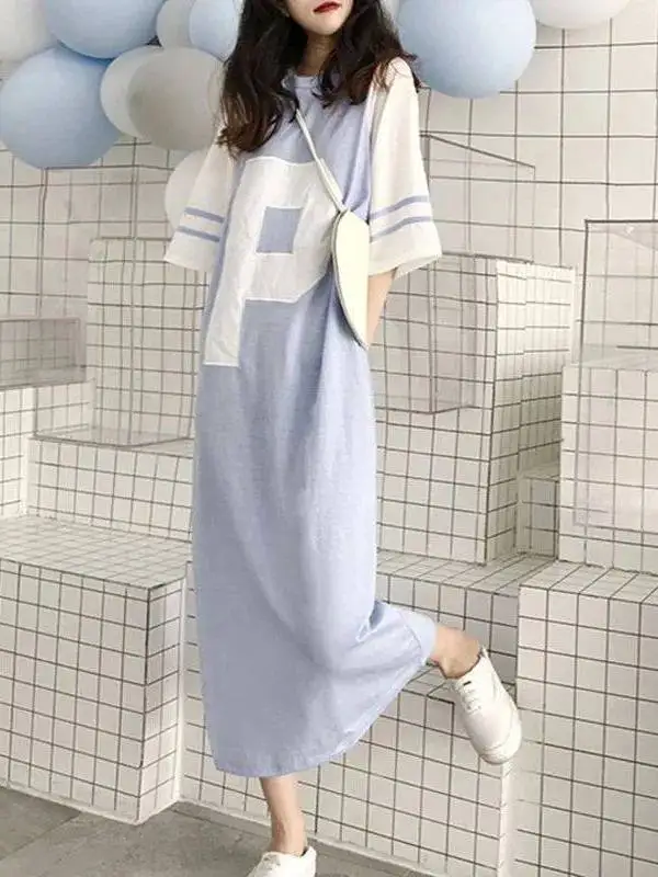 

Летнее платье 2023 года с цветочным принтом, круглым вырезом, коротким рукавом, приталенного силуэта H-Line для женщин среднего возраста, Ciwalk Sle