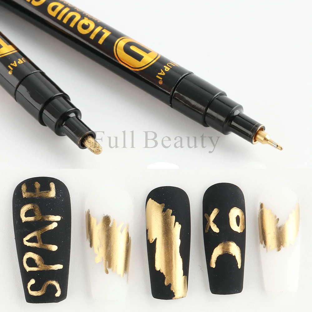 Bolígrafo de grafiti para manicura, 1 piezas, Color metálico dorado y plateado, rotulador de uñas a prueba de agua, diseño de esmalte de Gel, pincel delineador de dibujo, LEB704