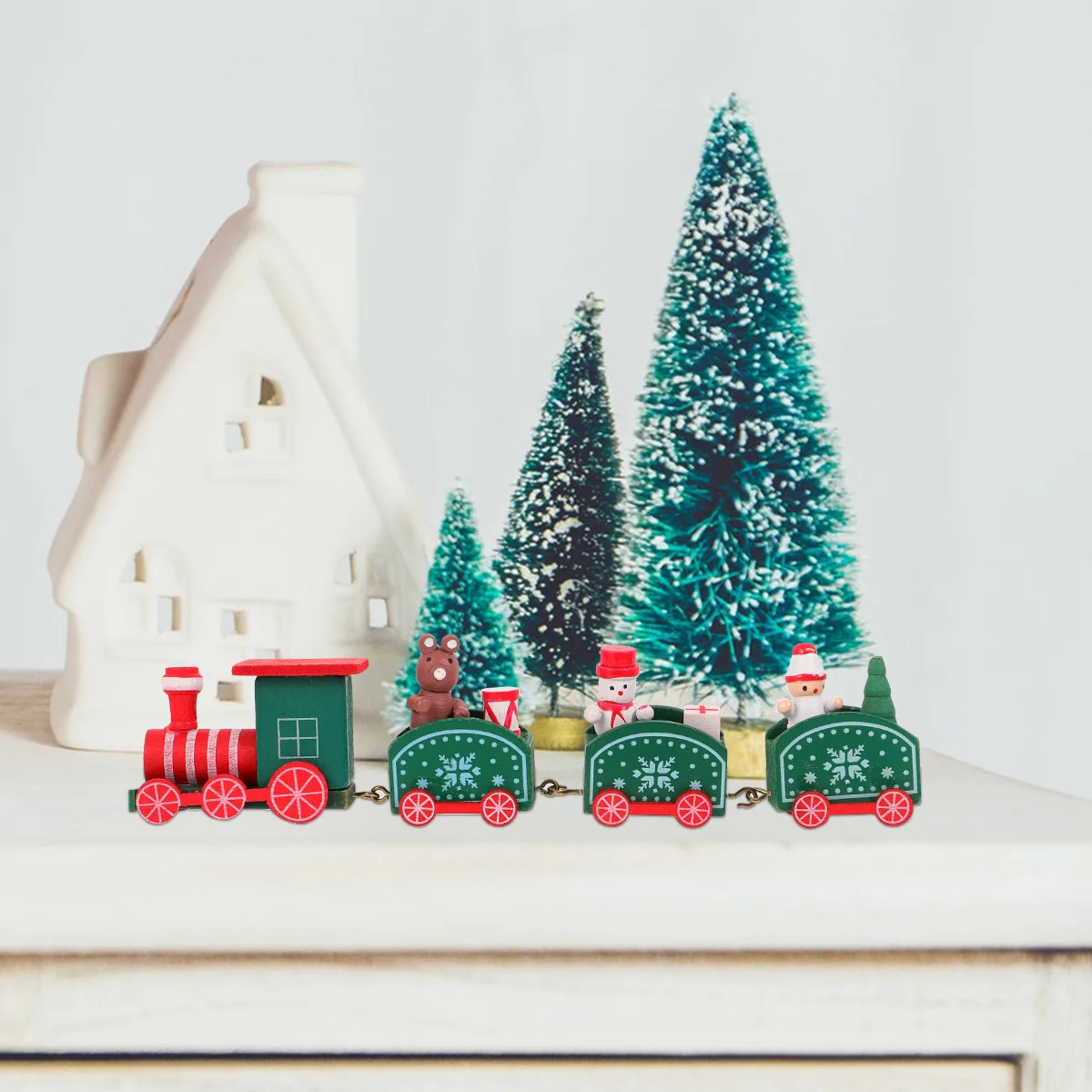 

1Pcs Christmas Wooden Four-Section Mini Train Durable Table Display Kids Christmas Gift Wooden Decoration Desktop Train