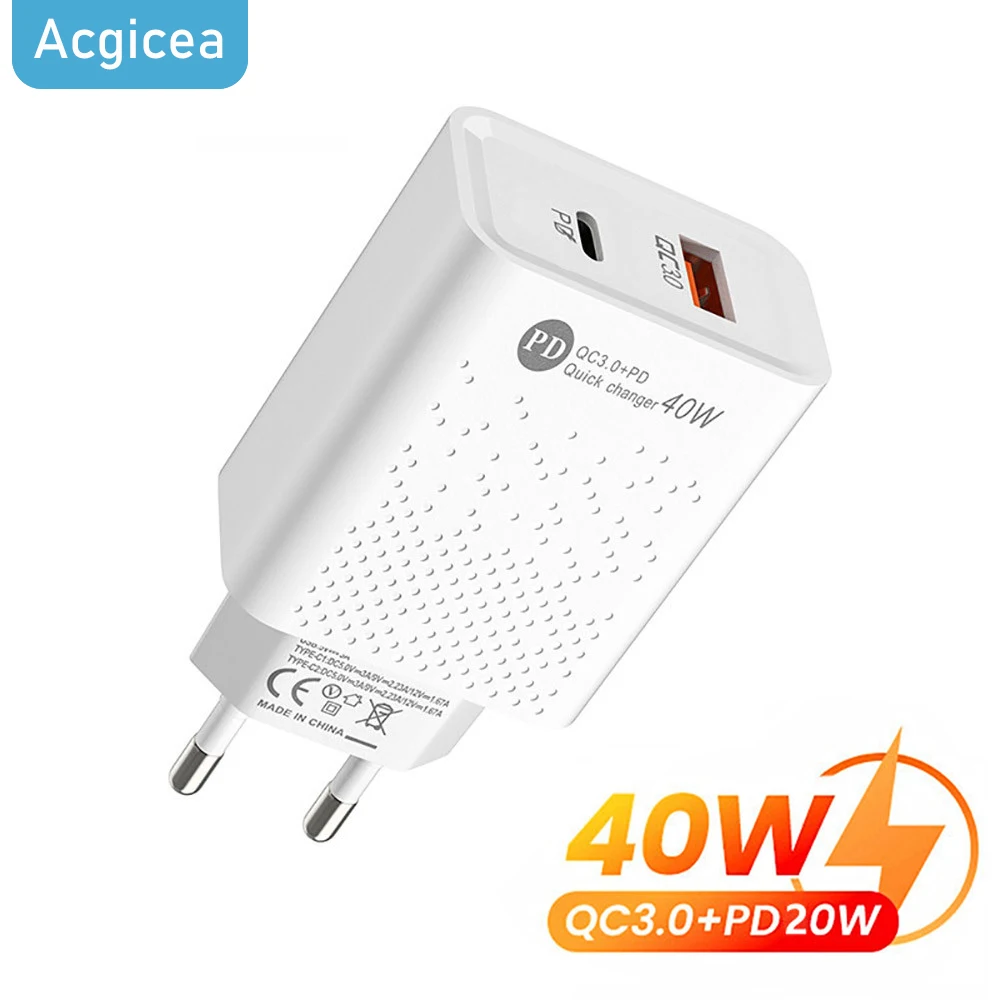 

40W USB Charger PD Fast Charging Charger QC3.0 Mobile Phone Type C Charger for iphone 12Pro Max Samsung Xiaomi Universal Adapter