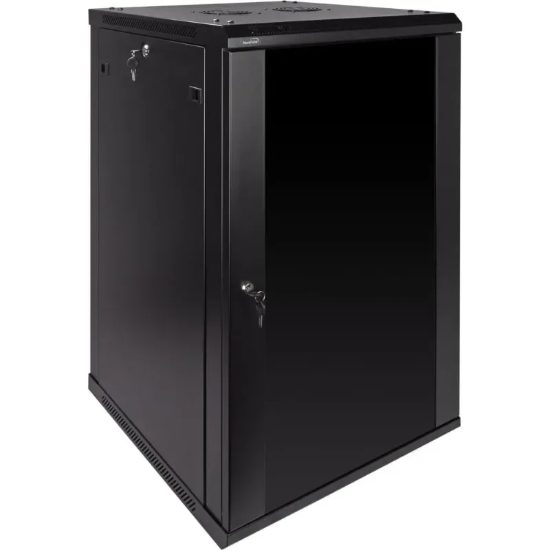 Gabinete de montagem em parede 18U Deluxe IT Rack de rede de servidor de 19 polegadas com porta de vidro com travamento 24 polegadas de profundidade preto