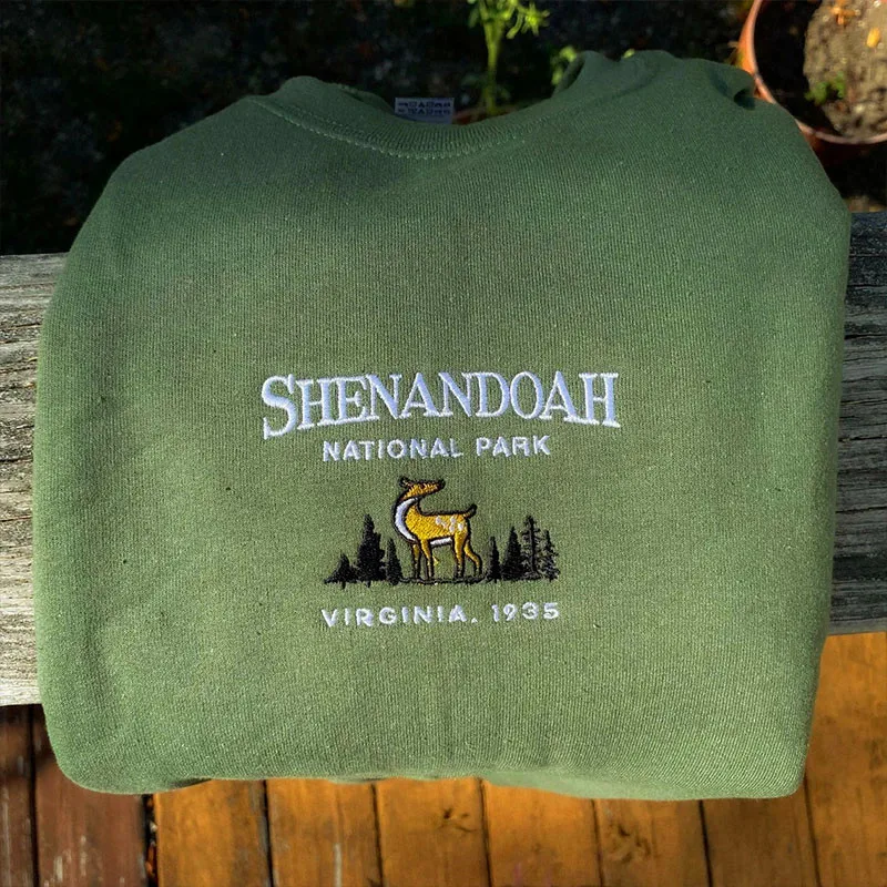 Shenandoah National Park Vintage Style Sika Deer felpe ricamate Unisex manica lunga sciolto autunno vestiti spessi pullover