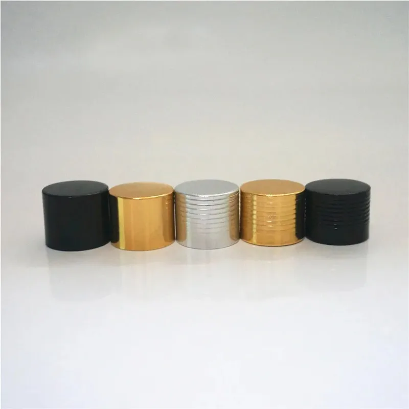 

20-500pcs Black/gold/silver Cover Size 18/410 Essential Oil Bottles Metal Lid Screw Cap Smooth Cover with Inner Plug Gasket