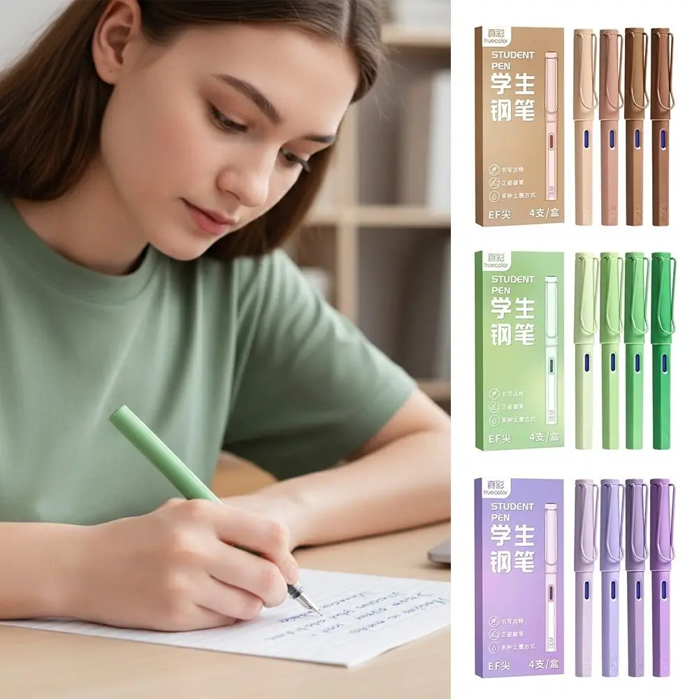 Gradient Color Fountain Pen Grip Grooves Transparent Ink Window Gel Pen Smooth Nib Replaceable Cartridge Writing Pen