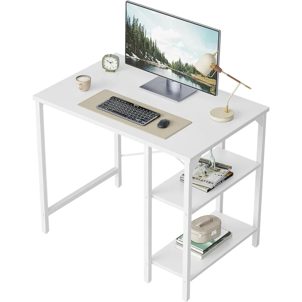 

Small Computer Desk, 35 Inch Home Office Desk with Storage Shelves, Study Writing Desk, White