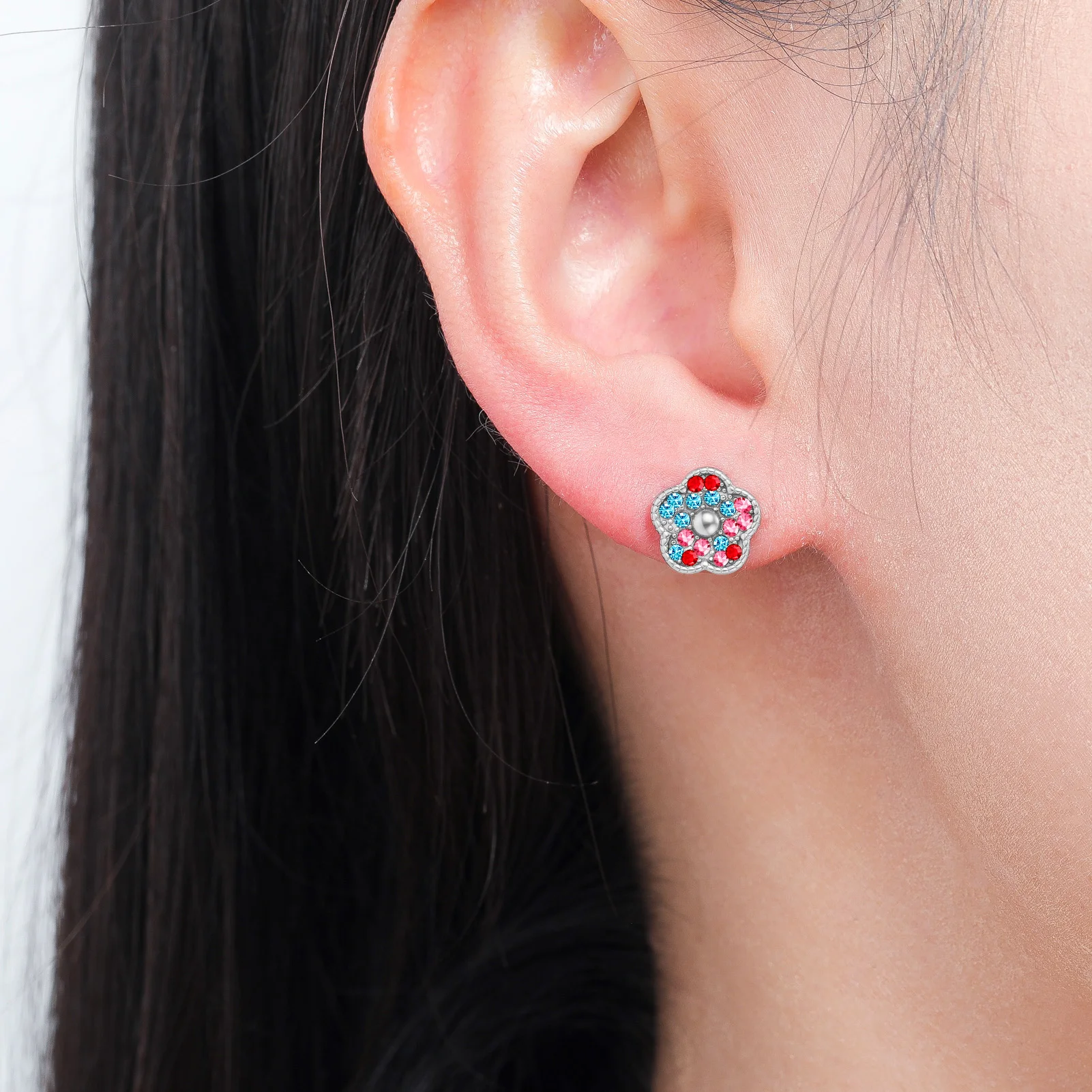Eueavan 3D-Blumen-Strass-Ohrstecker, Blumen-Ohrringe, Edelstahl-Ohrringe für Damen, Geschenke, Jahrestag, Großhandel – Detail 4