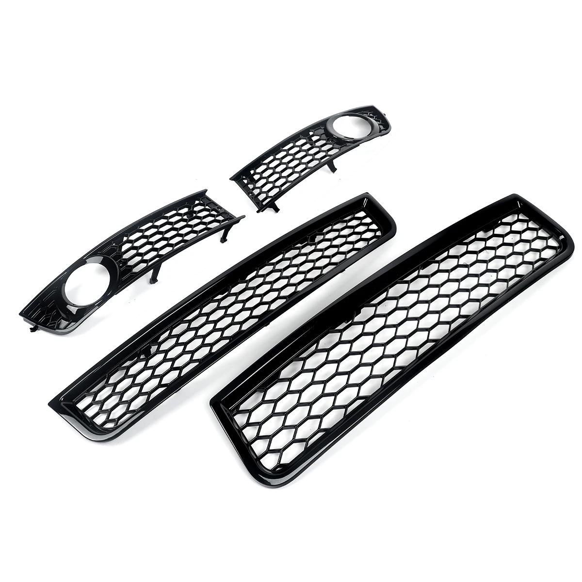 Magickit Honeycomb Grill for Audi A4 B6 Sedan 2002-2005 Front Bumper Upper & Lower Grille Fog Light Lamp Grill 4pcs Set