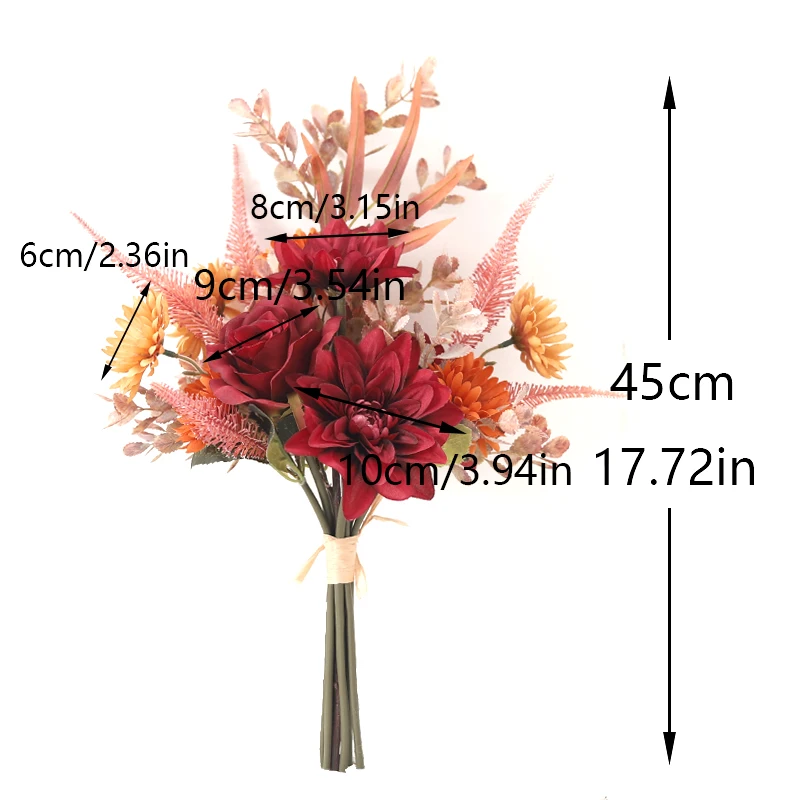 داليا روز ديزي زهور الخريف المزيفة زهرة اصطناعية الحرير المنزل عيد الميلاد عيد الحب باقة ديكور الزفاف العروس ديكور #6