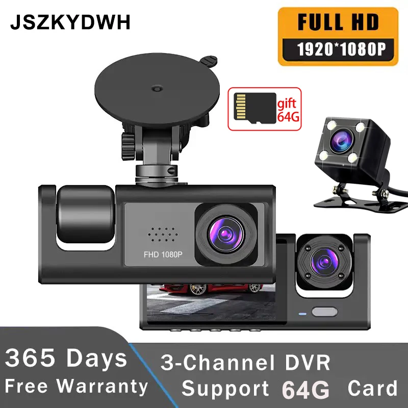 3 Channel Dash Cam for Car Camera Video Recorder Dashcam DVRs Black Box Dual Lens DVR with Rear View Camera 24H Parking Monitor