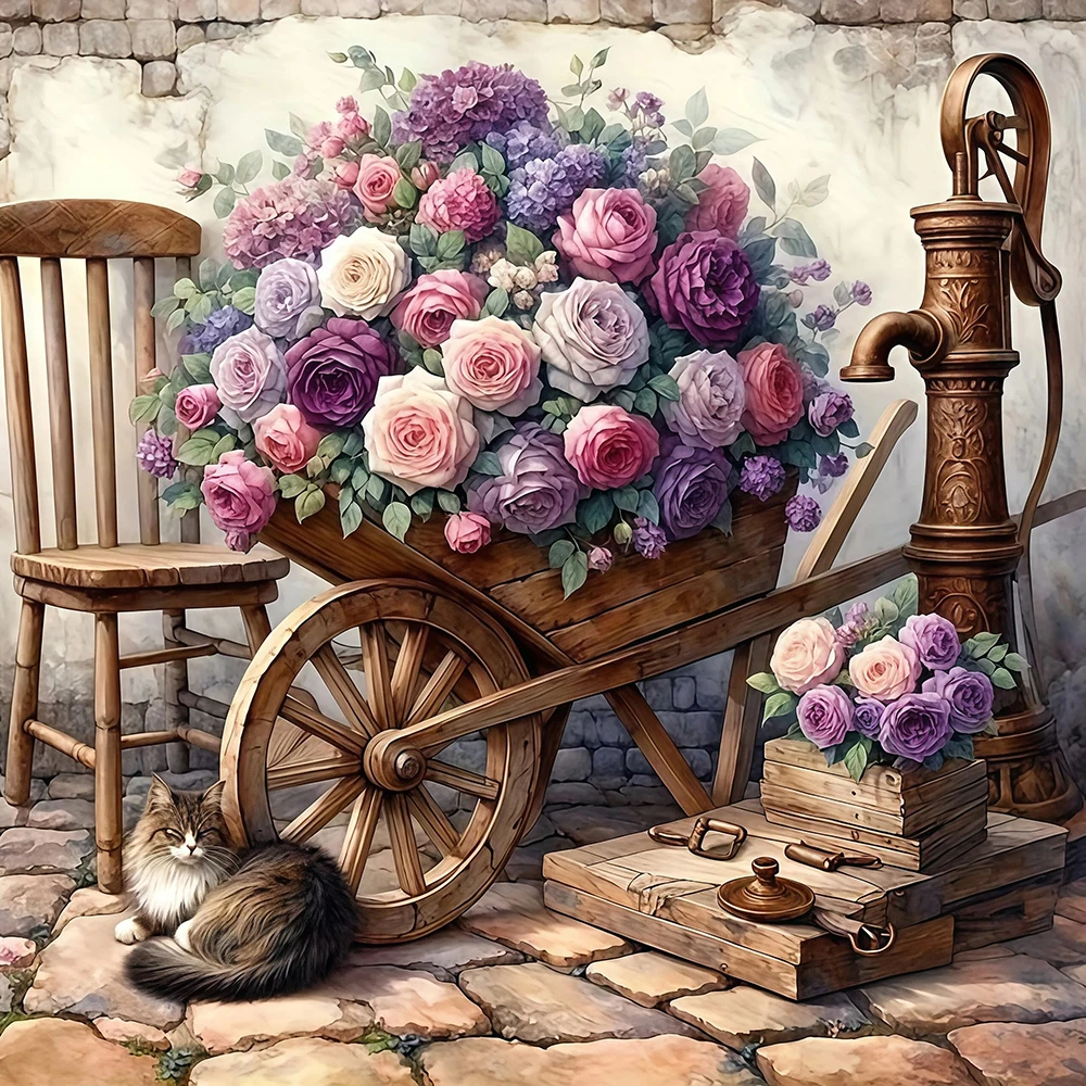EverShine DIY Diamond Painting Flower Embroidery Rose 5D Full Square Round Drill Mosaic Cat Picture Of Rhinestones Wall Decor