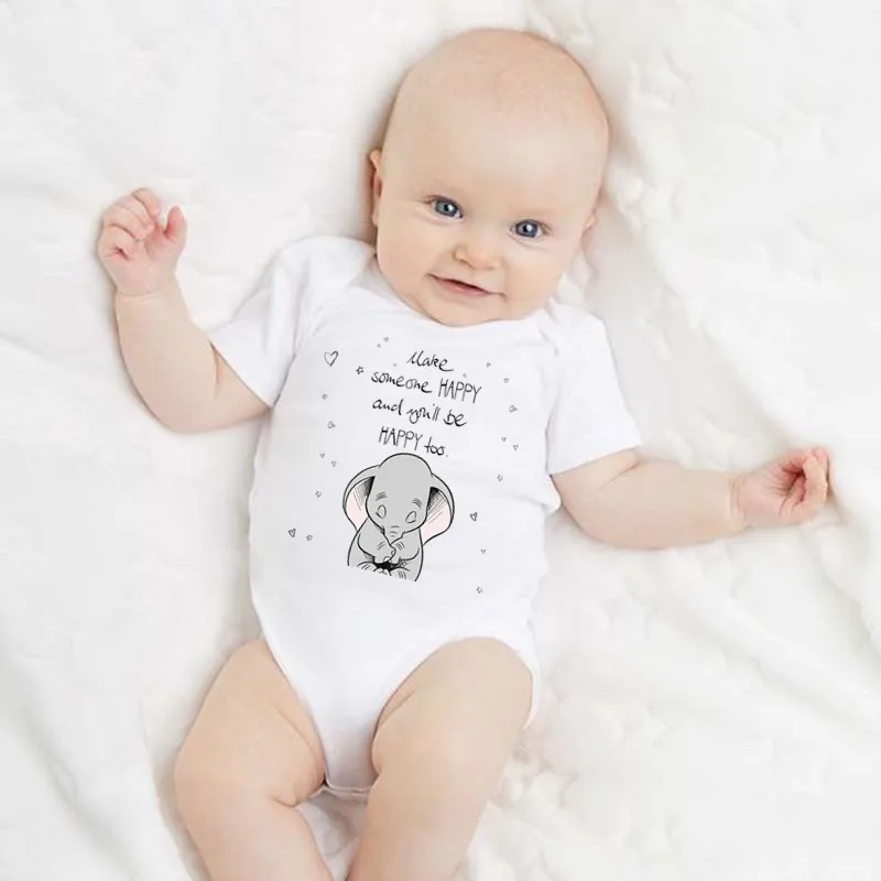 Newborn Bodysuits Graphic Fashion Casual Cute Elephant Dumbo Make Someone Happy and You\'ll Be Happy Too Print Baby Onesie