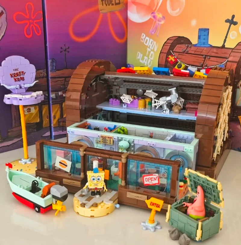 مكعبات بناء مطعم AREAX Brick Zone SpongeBob Krusty Krab، هدية لعبة لعيد ميلاد الأولاد والبنات