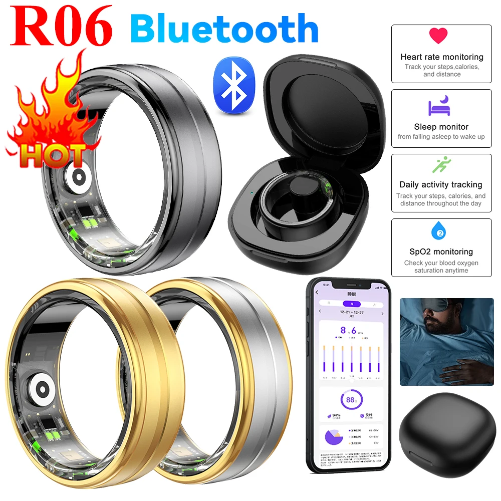 2024 R06 Smart Ring Men Women Heart Rate Blood Oxygen Sleep Health Monitor Sport Activity Fitness Tracker Ring for IOS Android