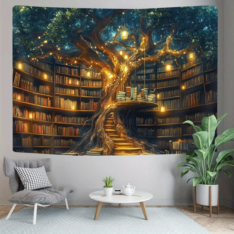 VIKAMA Mysteriöses Bücherregal-Wandbild, Wanddekoration für Schlafzimmer, Wohnzimmer, Büro, einzigartige Innendekoration