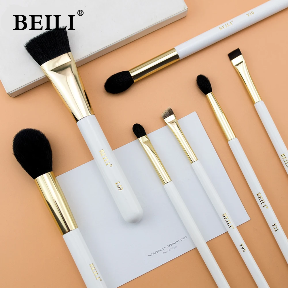 

BEILI 7 pcs Makeup Brushes Set Pearl White Gold XGF Goat Hair Foundation Eyeshadow Blending Eyeliner Natural Make up Tools