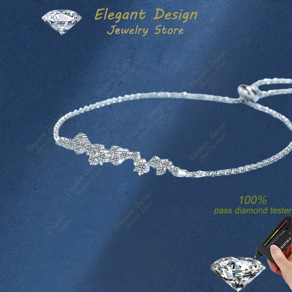 

Flower Branch Adjustable PT950 Platinum Bracelets Girl Valentine's Day Full of Stars Chain 0.585 CT Moissanite Diamond Women
