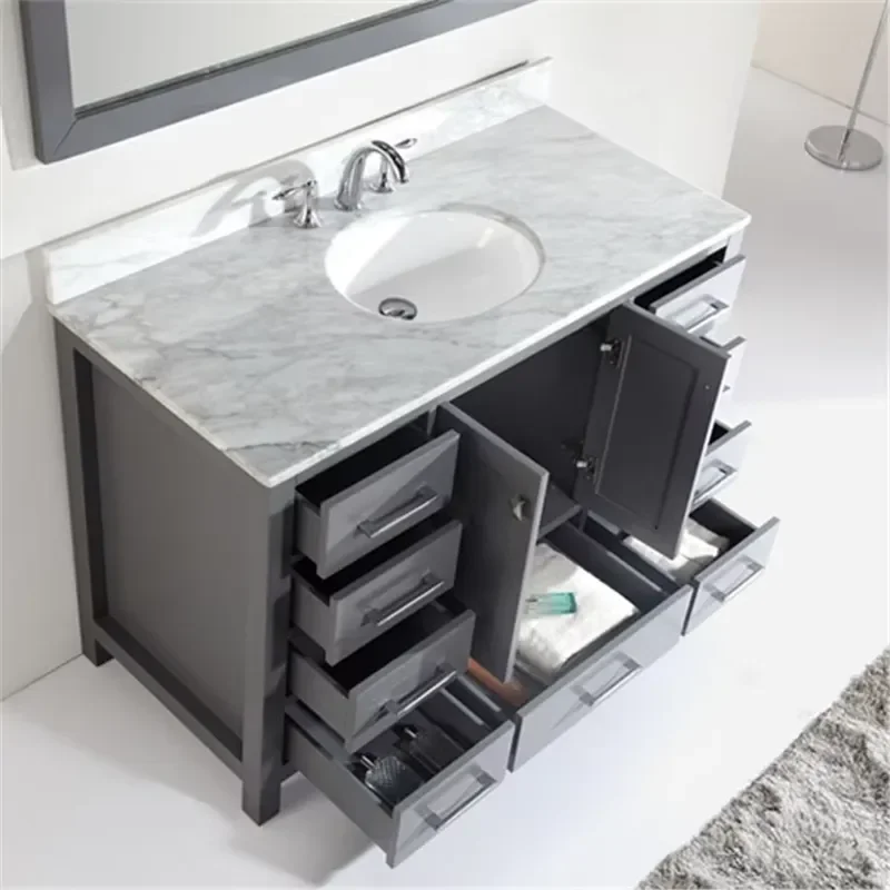 Custom Made Floor Standing Unique Modern Plywood Hardware Bathroom Vanity and Cabinet Set Light Fixtures Storage Units