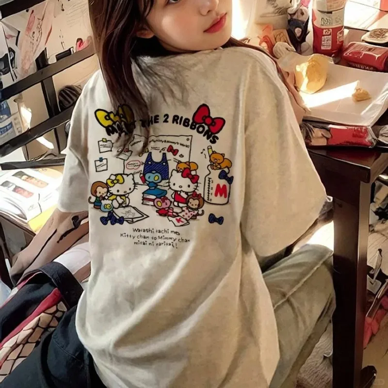 

Miniso Hello Kitty T-shirt Pure Cotton Cute Cartoon Printing Round Neck T-shirt Summer New Fashion Comfort Leisure Versatile Top