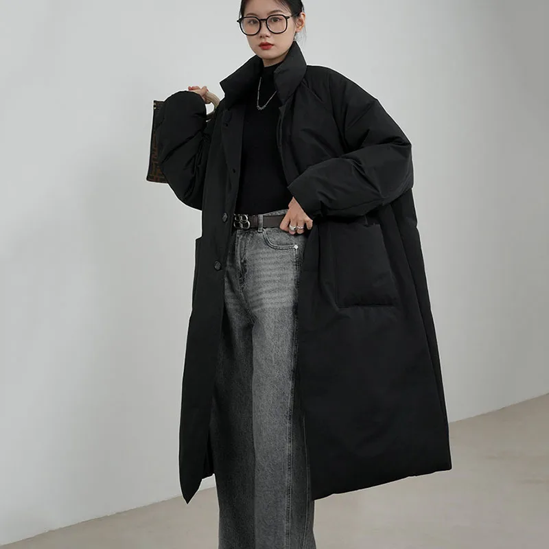 Temperament Mode Jas 2025, Dames Patchwork Katoenen Jas Losse Opstaande Kraag Effen Kleur Dons Katoenen Jas Dames