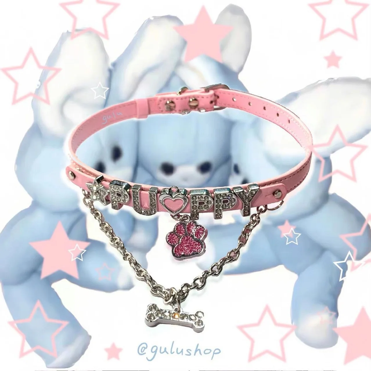 Coquette YK2 Crystal Rhinestone M Letters Dog Claw Puppy Collar Animal Paw and Claws Pendant Cat Choker Alt 2000s Accessories