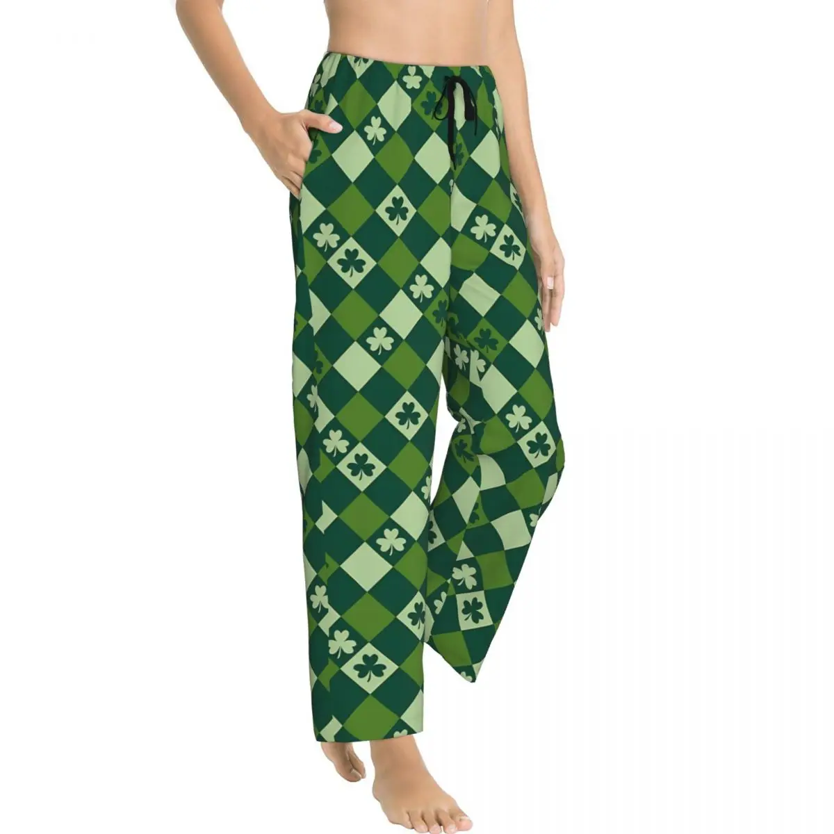 Ladies Pyjama Pants Saint Patrick's Day Green Shamrock Leaves Pattern Poker Lounge Pants Comfy Sleepwear Home
