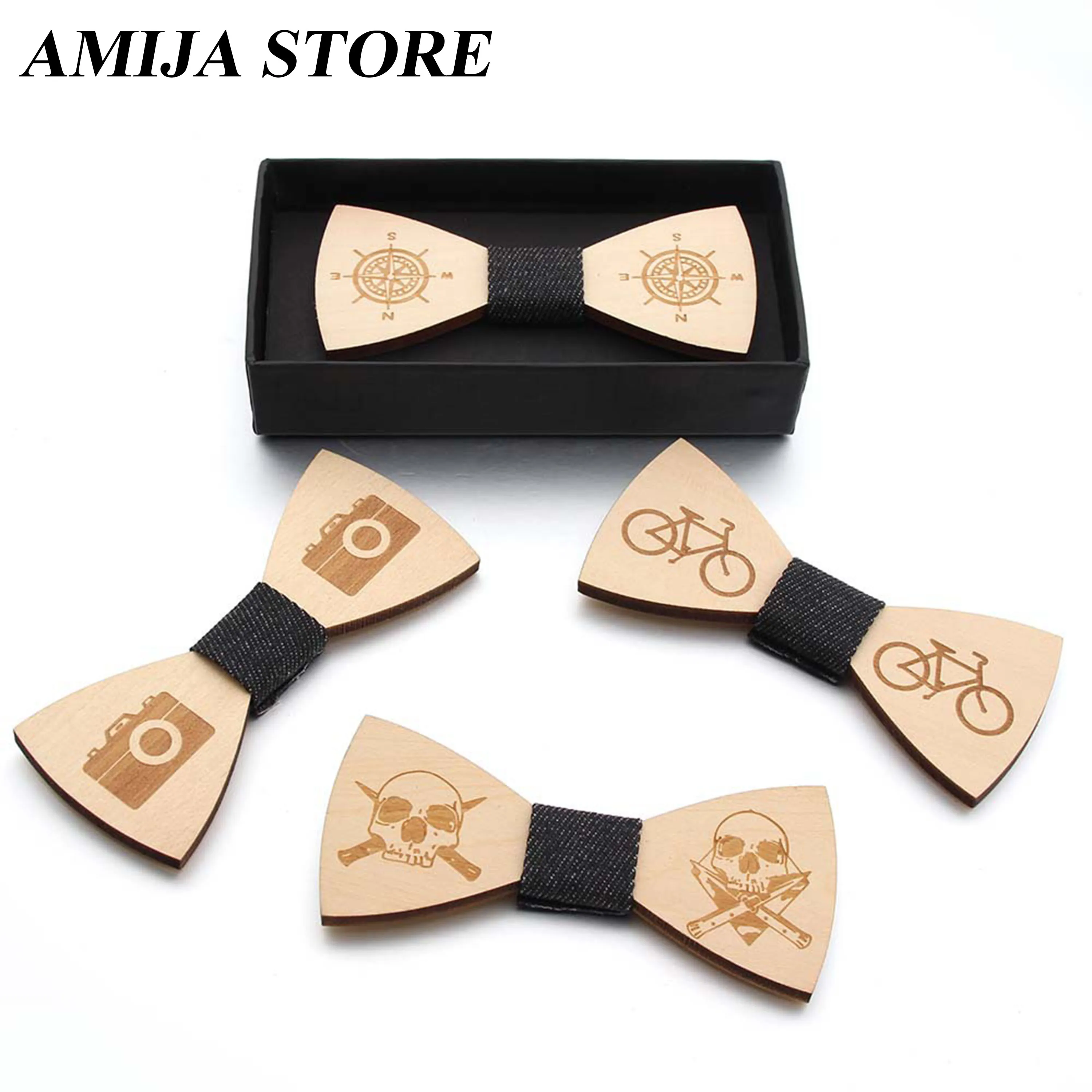 New Retro Wooden Bow Tie Unisex Carved Wooden Bowties With Adjustable Elastic Band Handmade Neck Tie Men's Party Neck Accessory