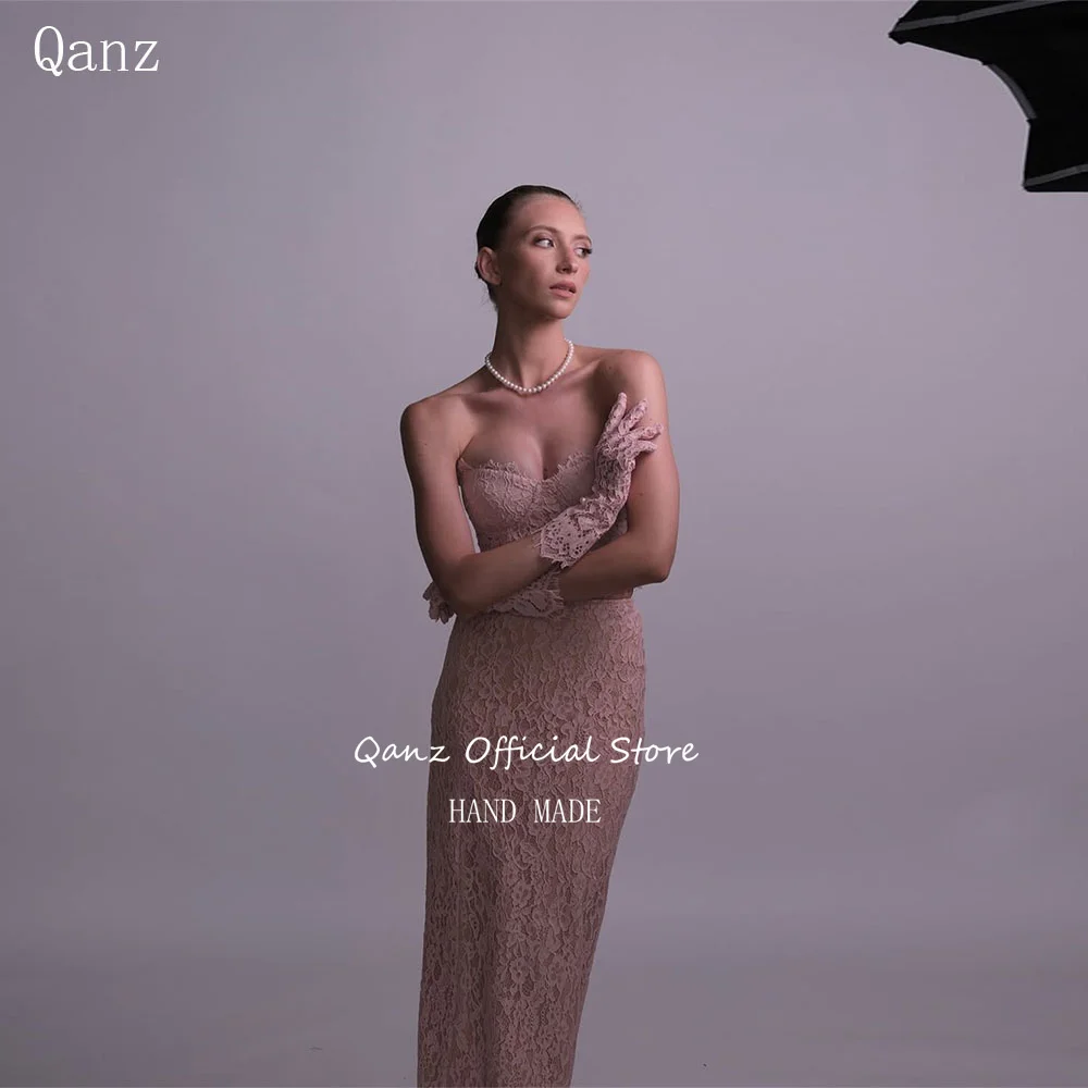 

Qanz розовые кружевные аппликации вечерние платья из 2 предметов Русалка милые платья для гостей свадьбы с разрезом вечерние Pron Grown по индивидуальному заказу