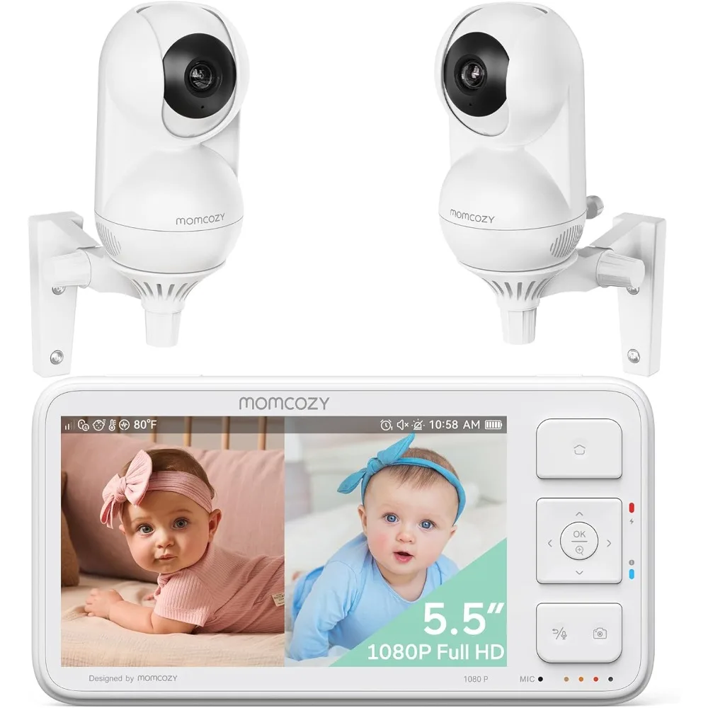 

Baby Monitor with 2 Cameras 5.5" 1080P Full HD Split Screen Video Baby Monitor with Camera and Audio, No WiFi 5000mAh Battery,