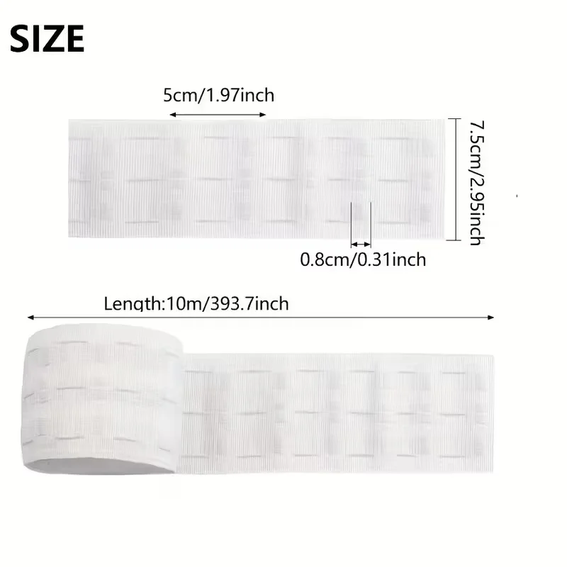 1 Roll of 10 Meter Curtain Hook Webbing, Traditional Style Curtain Hook Tape, Used for Curtain Heads, Home Decoration Windows