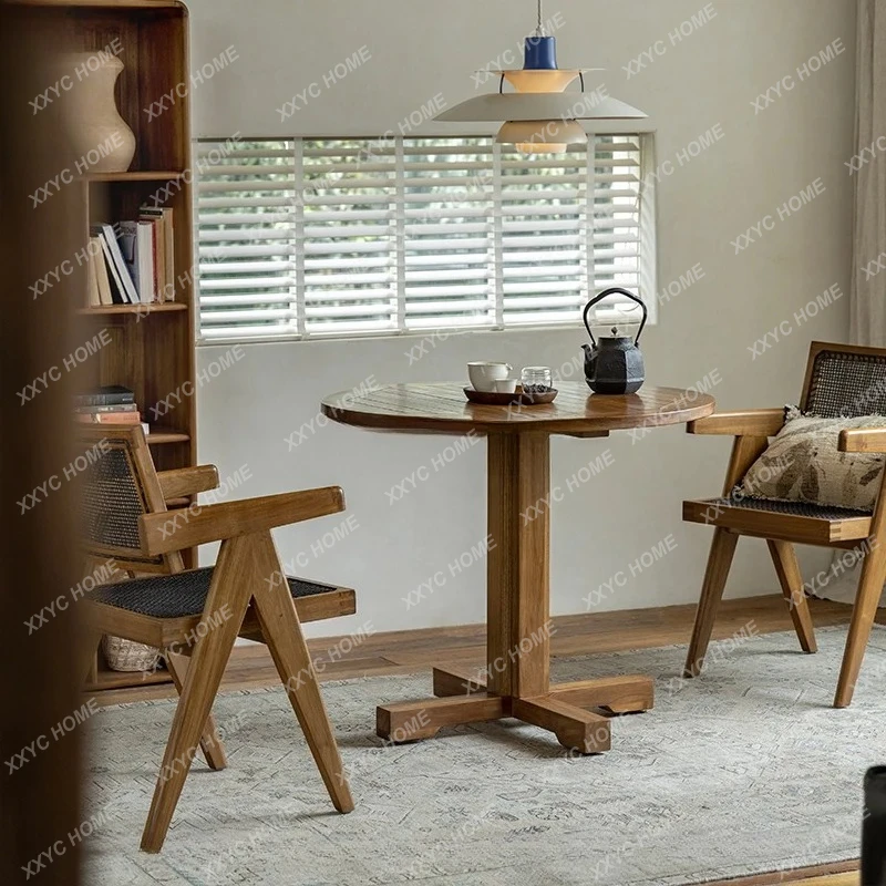 

Teak round dining table wabi sabi retro style small apartment family bed and breakfast all solid wood coffee table