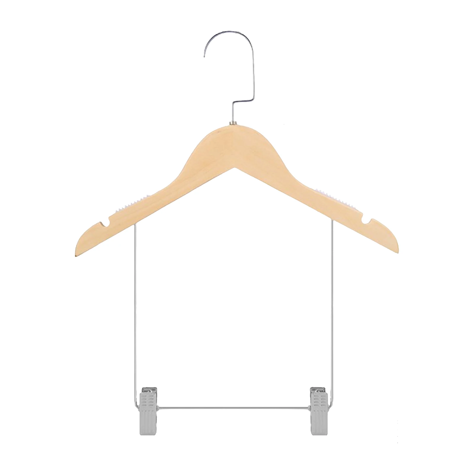 Wooden Suit Hangers Clothes Hanging Rack Anti Skid Underwear Bra Clothespin with Adjustable Metal Clips for Jacket Pant Shirt