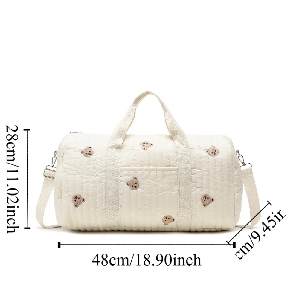 Sac de voyage grande capacité multifonctionnel avec broderie d'ours de dessin animé, sac de voyage à fleurs douces, sac de voyage pliable à main