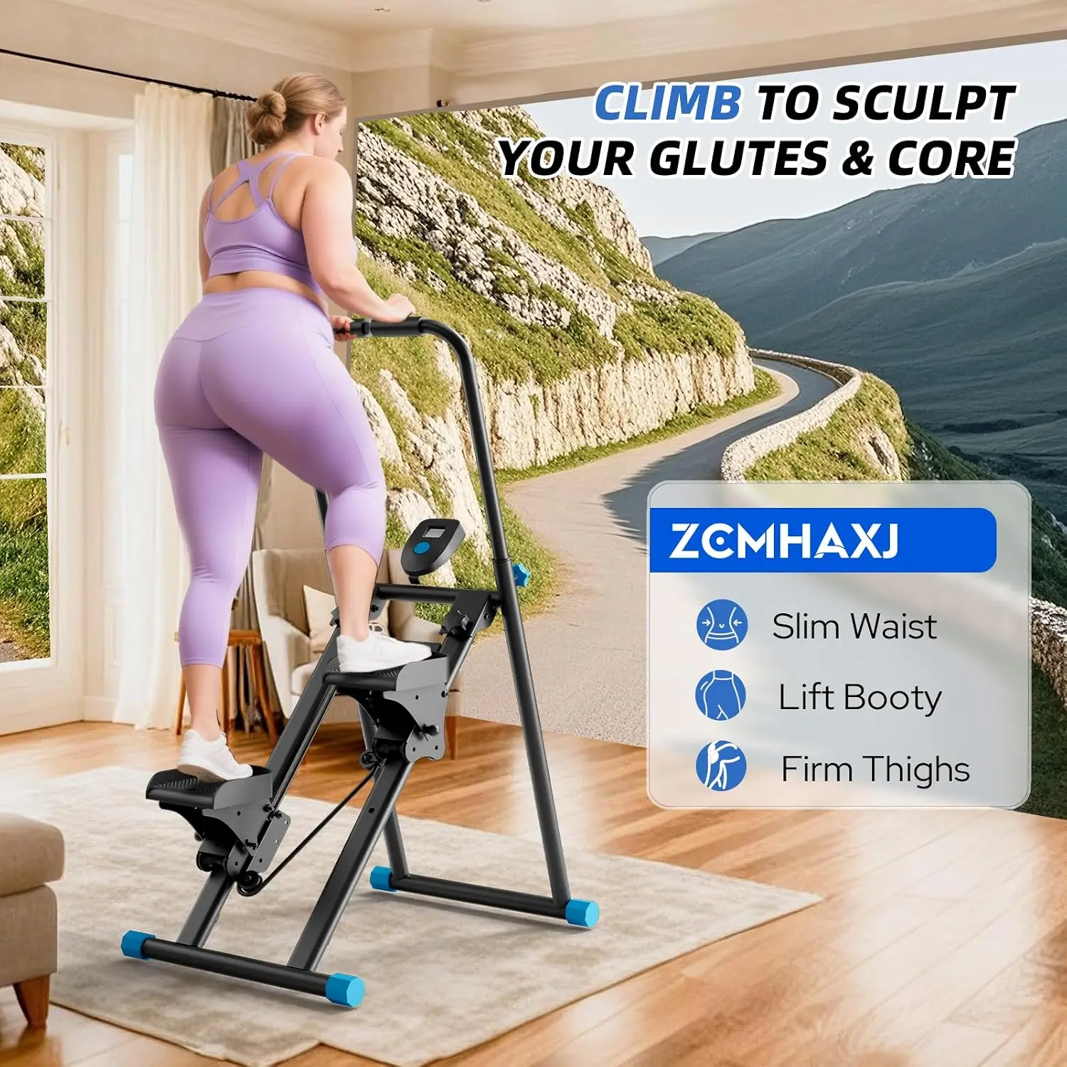Adjustable Home Stair Climber with 4 Height Levels and 3 Angle Settings, Compact Foldable Vertical Stair Stepper for Full-Body Exercise