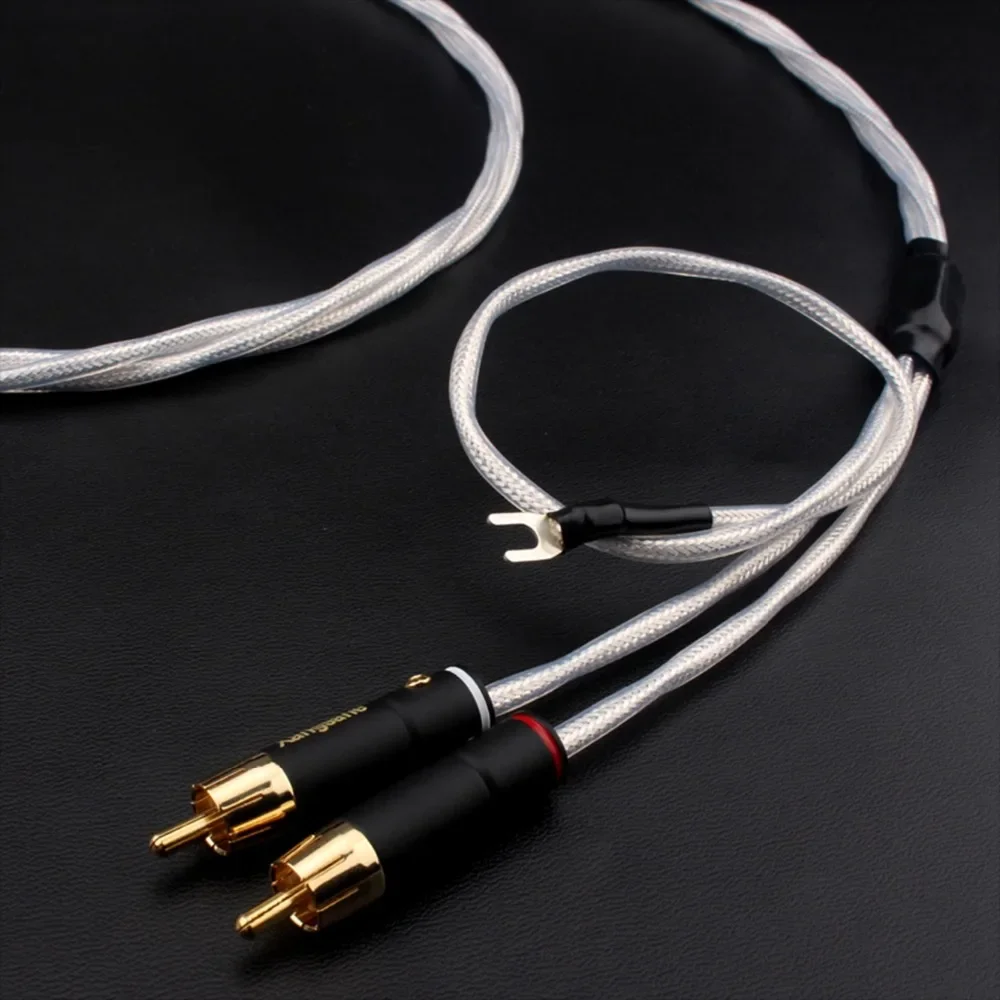 HIFI 7N OFC 2RCA Male to Male Silver-Plated Shielded Sire Vinyl LP Tonearm Cable Fever Sing and Replay Audio Cable