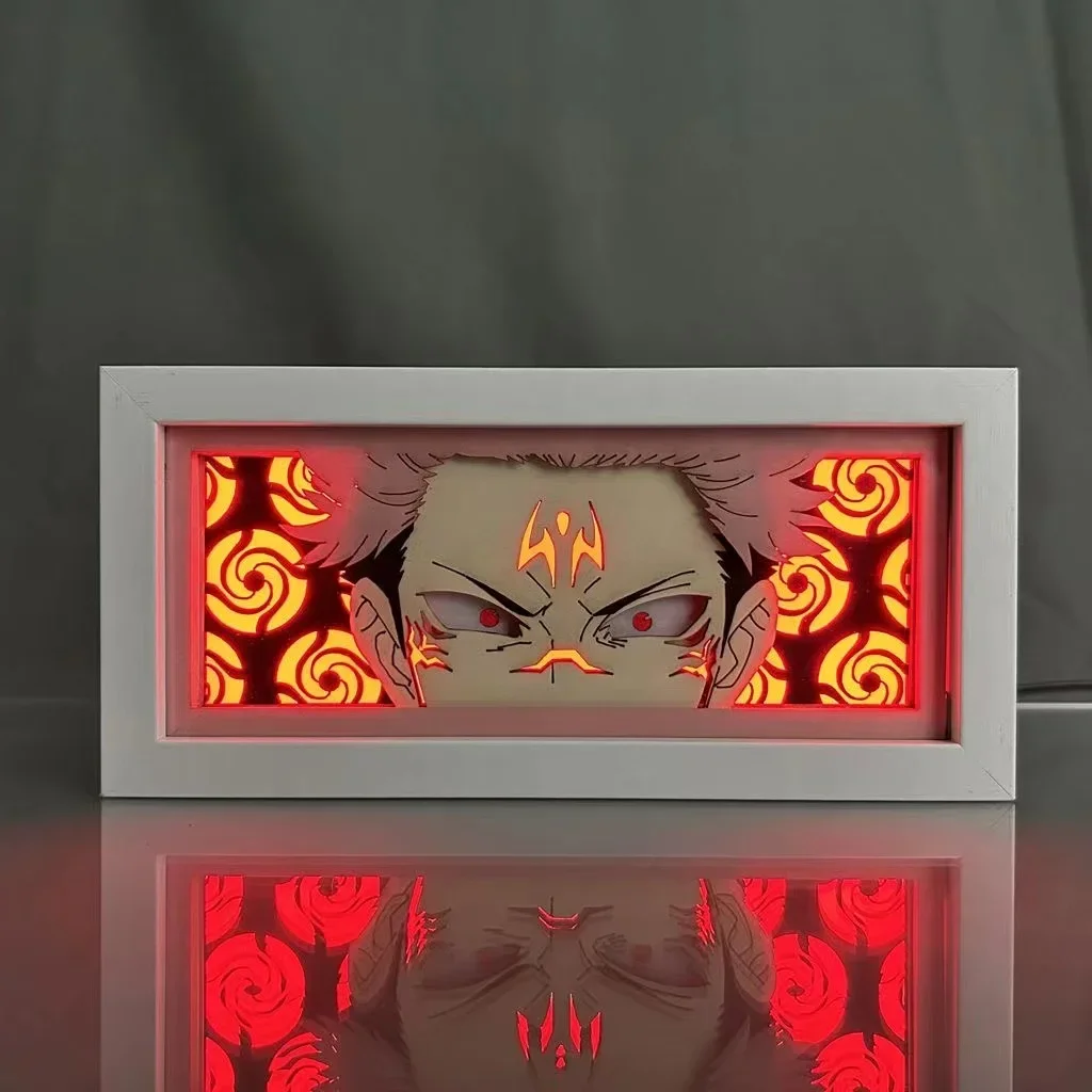 Najnowsza podświetlana tablica Anime Jujutsu Kaisen Sukuna Yuji Itadori lampa do twarzy do dekoracji pokoju Lightbox Manga 3d papierowa Diy lampa