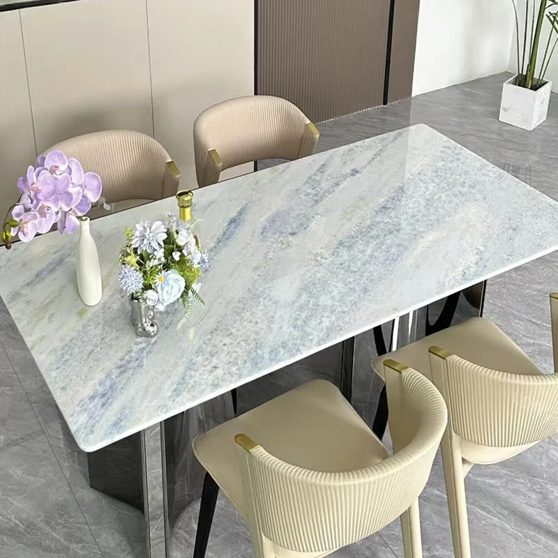 Modern Elegant Square Dining Table With Natural Blue Crystal Luxury Stone Rare Natural Veins Luxury Style