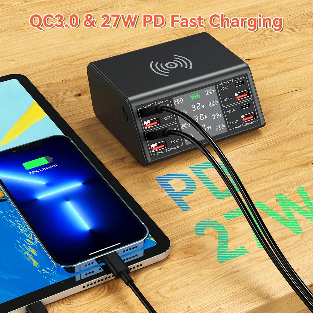 Imagem -02 - Psda 3d 100w Portas Usb Charger pd Qc3.0 Usb c Carregador de Telefone Rápido qi Carregador sem Fio Estação de Carregamento para Iphone Xiaomi Samsung