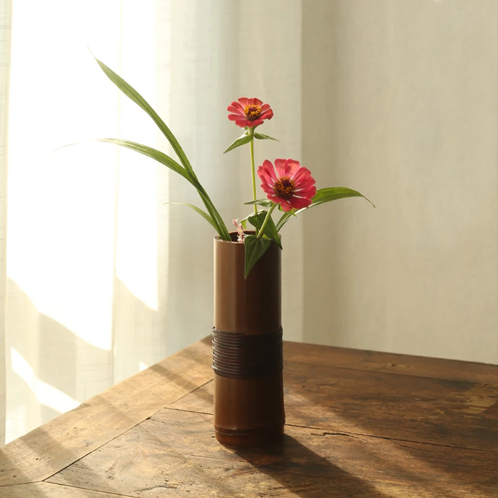 

Japanese Style Original Ecology Design Bonsai Bamboo Flower Vase Waterable Flowers Pot Decor For Home Hotel Teahouse Tea Table
