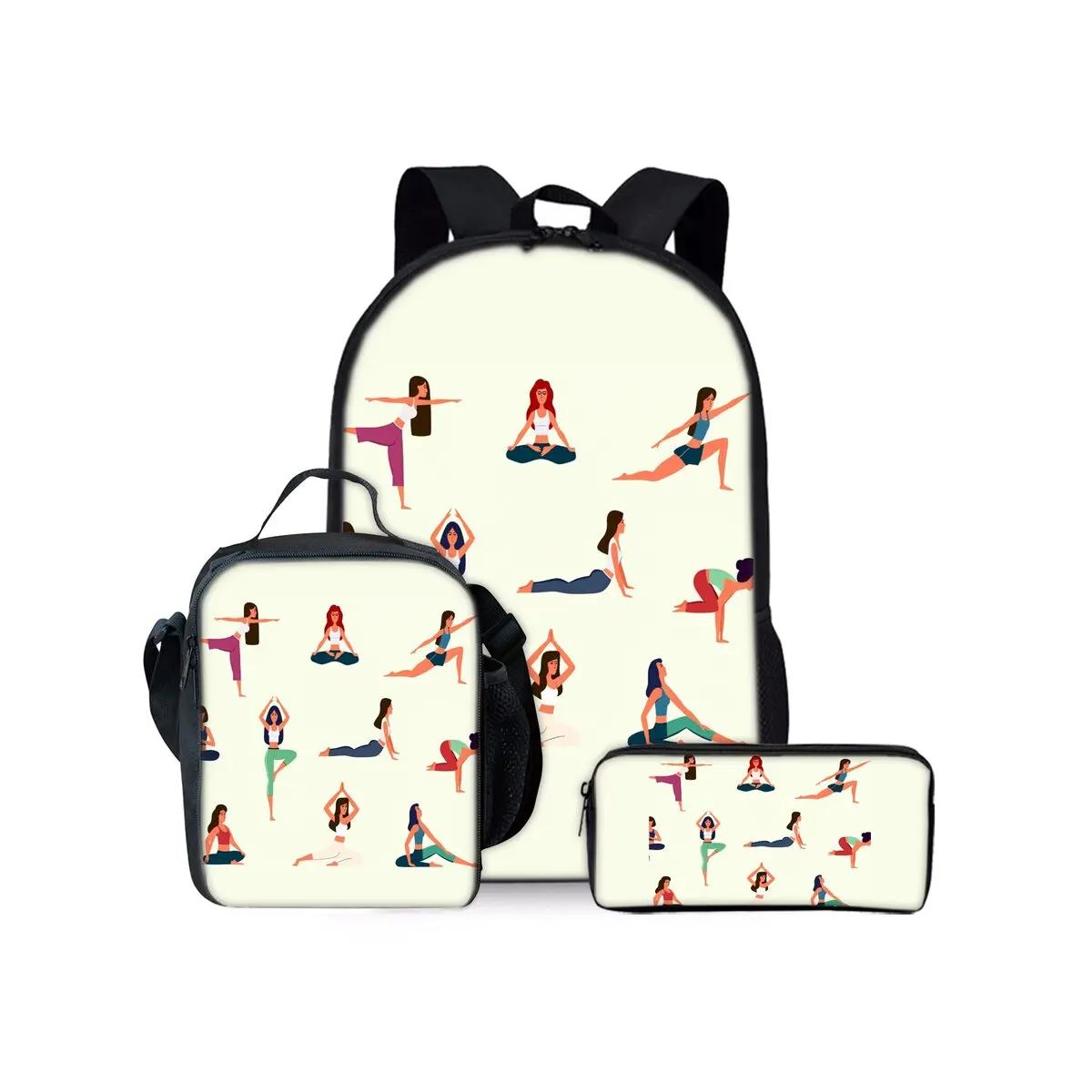 Yoga Print Three Piece Backpacks Set for Boy and Girls Best Gifts 3D Cartoon School Bag for Children