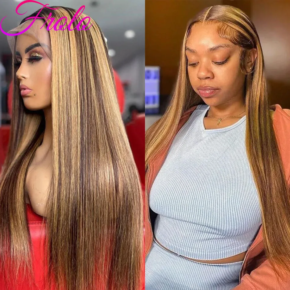 250 Dichtheid P4/27 Bot Rechte Pruik Menselijk Haar 13x6 HD Kant Frontale Pruiken 100% Braziliaanse Ombre Honingblonde Gekleurde Pruik Voor Vrouwen