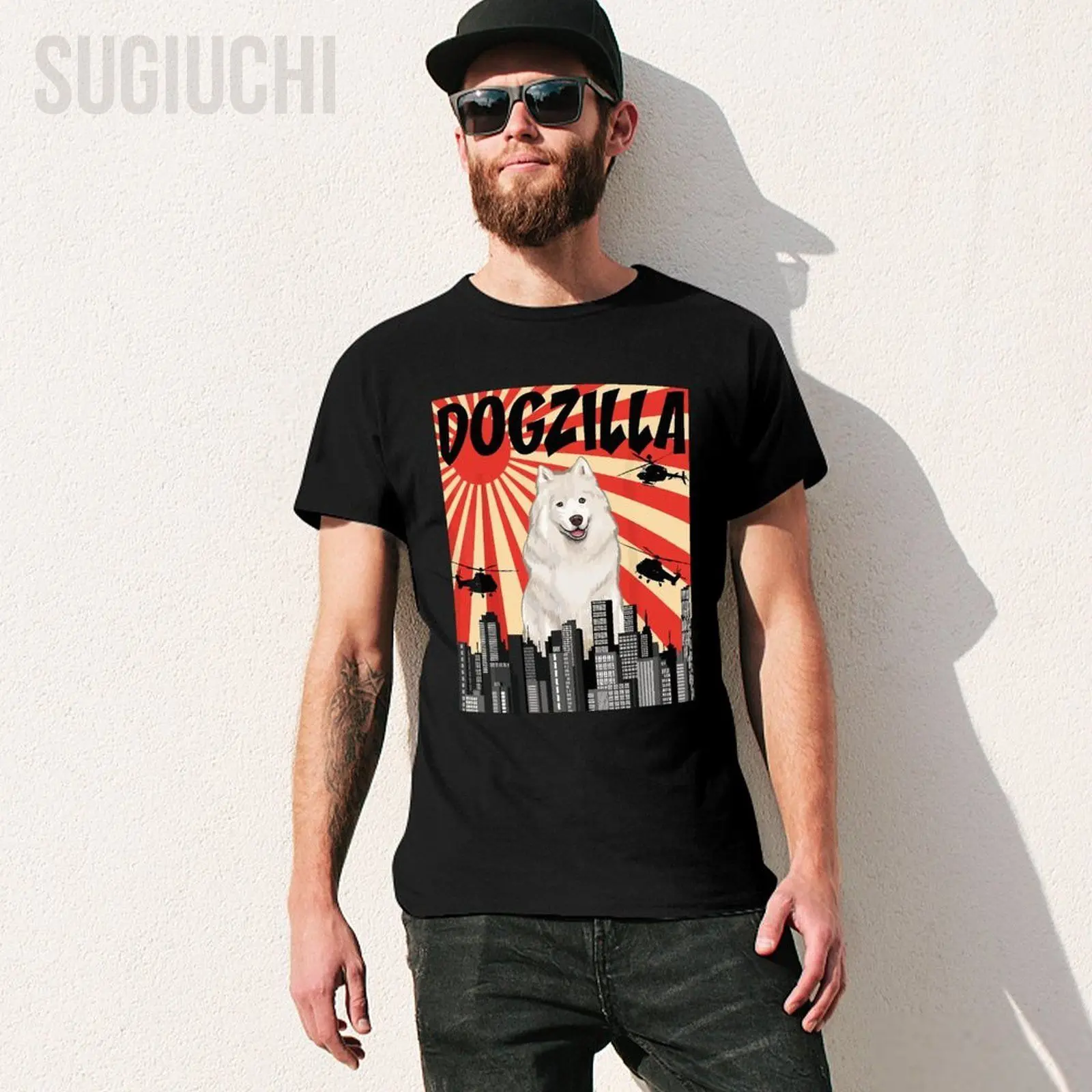 Unisex Men Retro Japanese Dogzilla Samoyed Tshirt Tees T Shirts Women Boys 100% Cotton T-Shirt